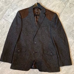 Tallia Blazer, gray w/ suede shoulder patches, 40R